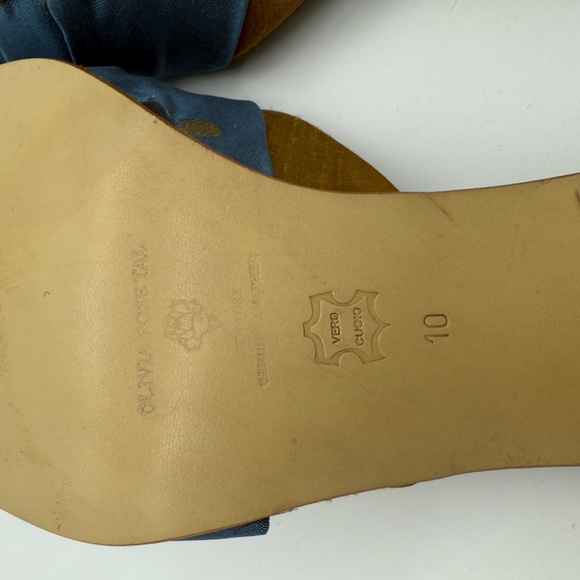 Olivia Rose Tal Duponi Silk Mules Sz 10 Gold Green Blue 2.5" Heels  NWOT - Picture 9 of 11